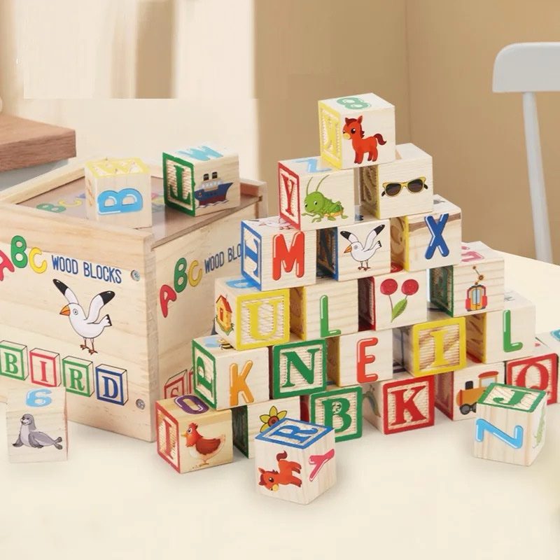 Wooden Alphabet Blocks – Classic ABC Stacking and Learning Toy with Storage Box