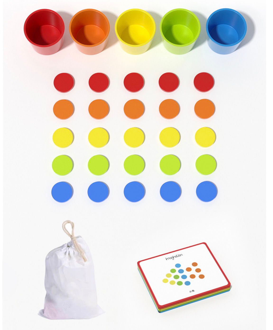 Color classification cups with matching discs for sorting activity  