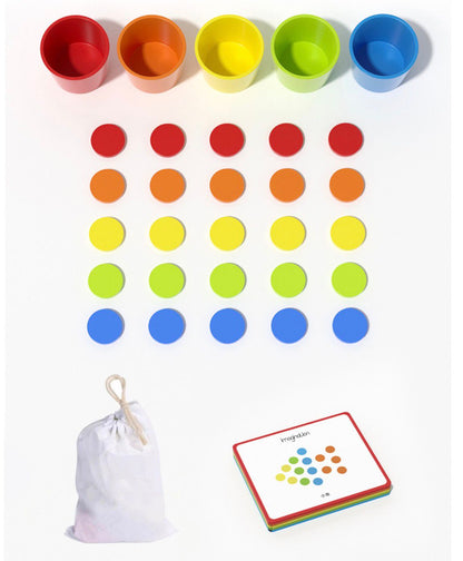 Color classification cups with matching discs for sorting activity  