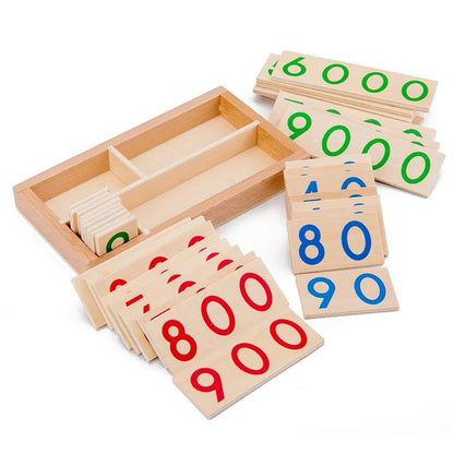 Montessori Mini Wooden Number Cards - Color-Coded Place Value Set with Storage Box
