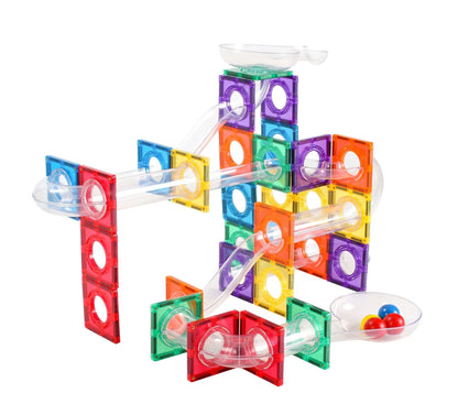 Magnetic Marble Run – 100-Piece – Rainbow Color – STEM Construction Set for Kids