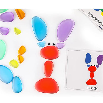 Rainbow Stones - Transparent Pebbles with Activity Cards for Fine Motor, Color Sorting and Light Table Play