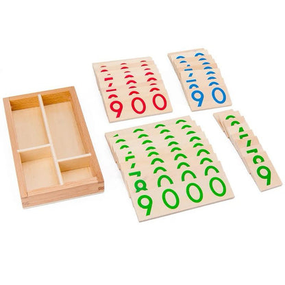 Montessori Mini Wooden Number Cards - Color-Coded Place Value Set with Storage Box