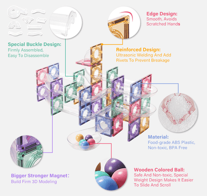 Magnetic Marble Run – 80-Piece – Pastel Color – STEM Building Toy for Kids