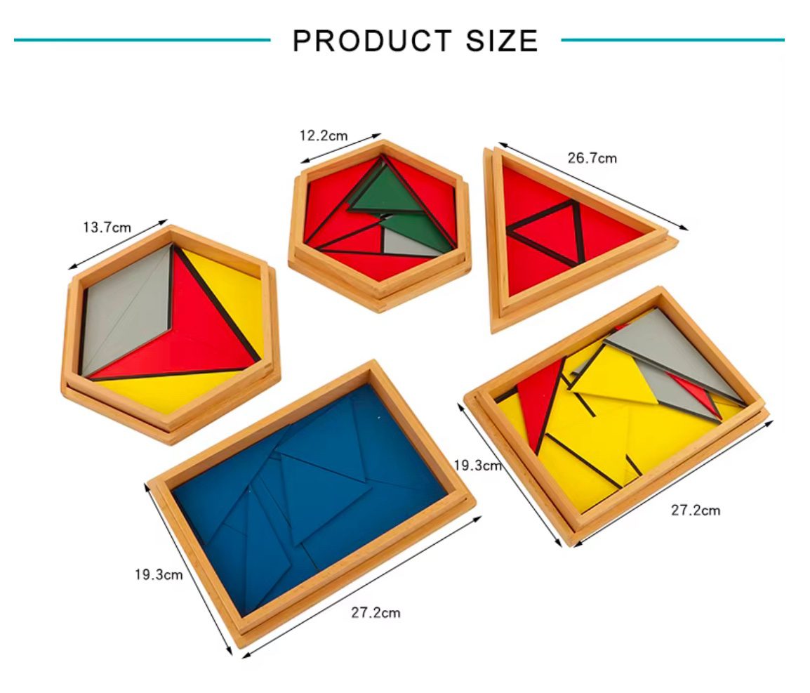 Montessori Constructive Triangles – Sensorial Material (Set of 5 Boxes)