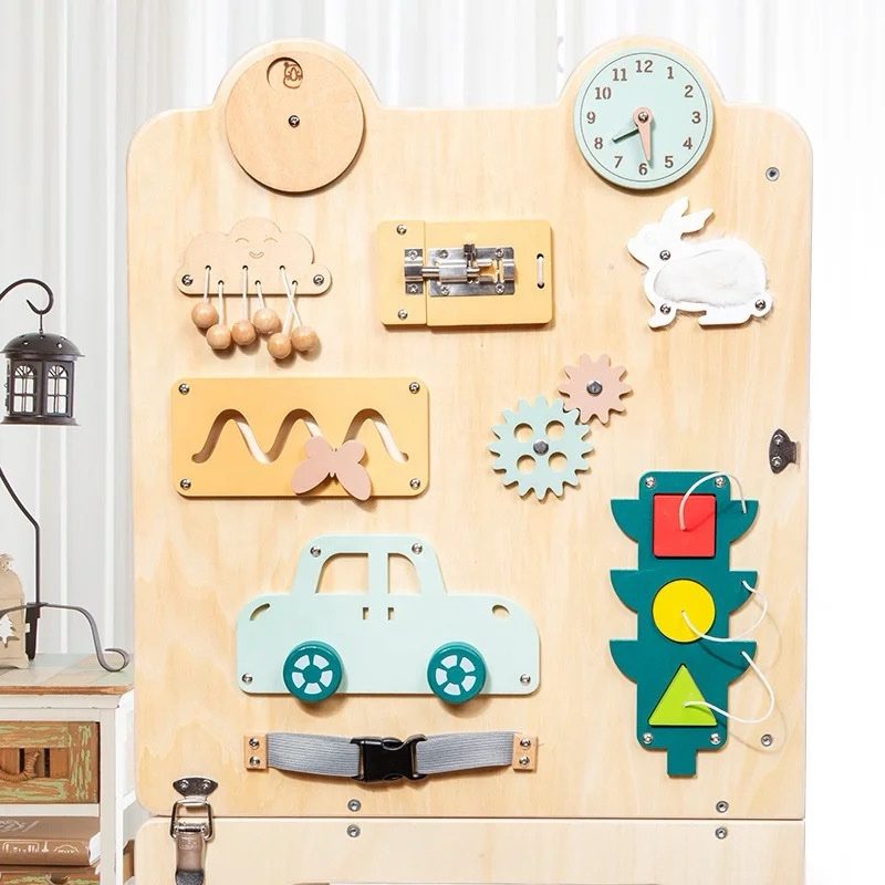 Wooden kitchen helper converted into toddler desk and chair setup for drawing and learning activities