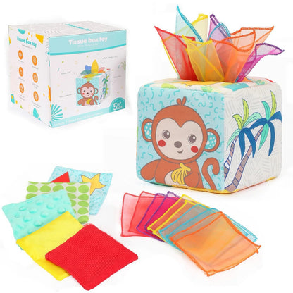 Sensory Tissue Box for Babies – Montessori-Inspired Crinkle and Silk Pull Toy