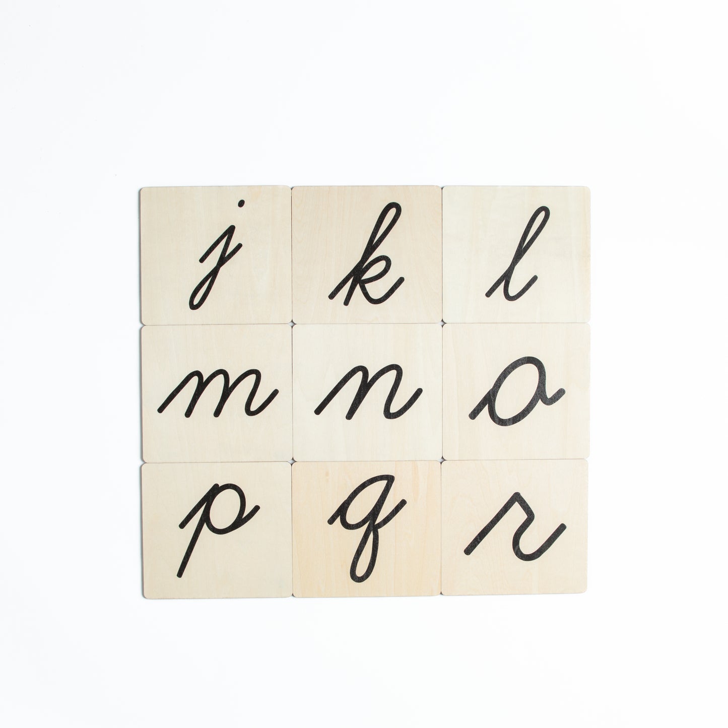 Cursive alphabet practice board for Montessori handwriting and sound work