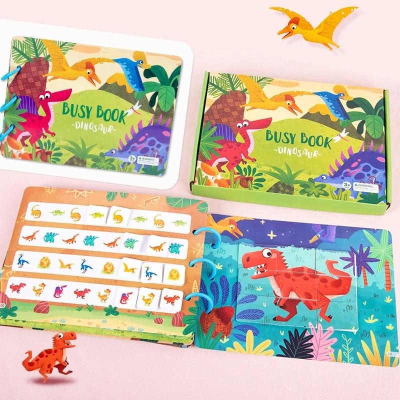 Dinosaur themed busy book activities for interactive toddler learning