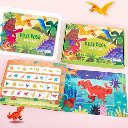 Dinosaur themed busy book activities for interactive toddler learning