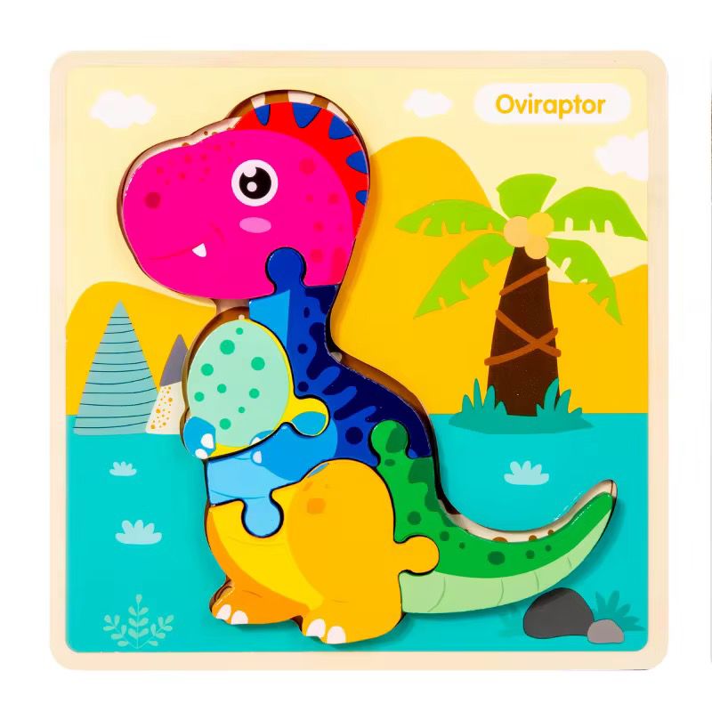 Colorful dinosaur wooden puzzle set for toddlers educational toy with bright illustrations