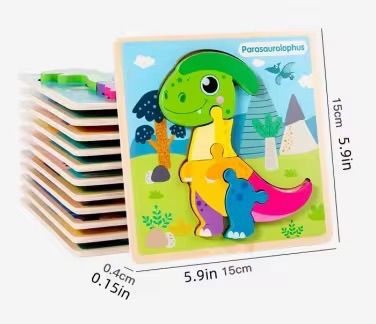 Dinosaur wooden puzzle set with 2 colorful wooden dinosaur puzzles for kids Montessori learning