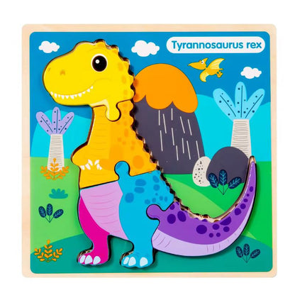 Montessori dinosaur wooden puzzle for early learning hand-eye coordination and problem solving