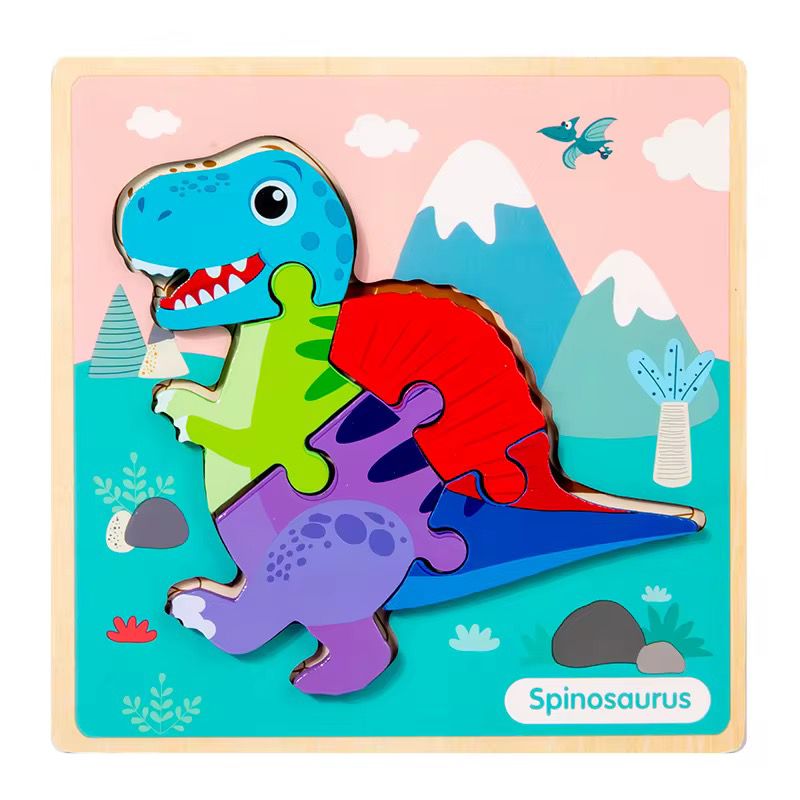 Close-up of wooden dinosaur puzzle showing smooth finish and child-safe design