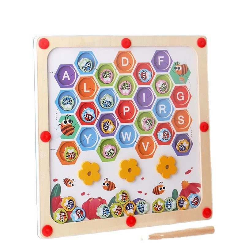 Magnetic Alphabet Matching Board | Bee-Themed Letter Recognition | Double-Sided Write and Wipe Activity