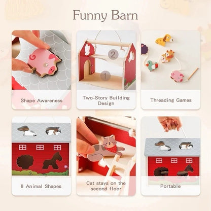 Wooden Farm Pretend Play Set – Barn, Animals and Tractor Toy with Lacing Activity for Toddlers