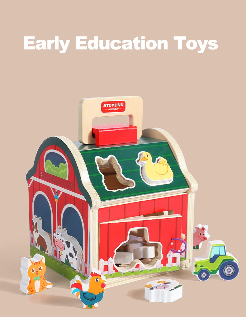 Wooden Barn Shape Sorter - Farm Animal Puzzle and Fine Motor Activity