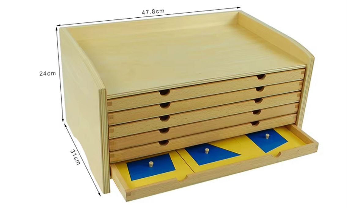 Montessori Geometric Cabinet - Sensorial Material with 6 Drawers and 35 Insets for Shape Classification