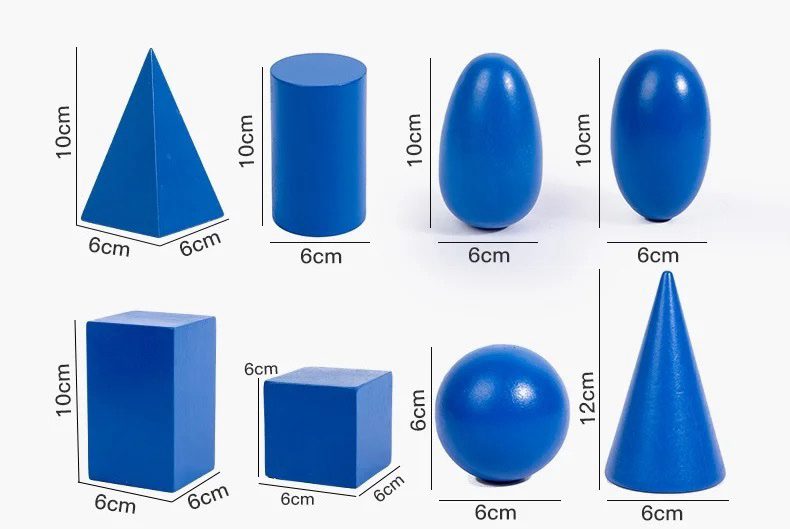 Montessori Geometric Solids - Sensorial 3D Shape Material with Bases and 2D Matching Cards