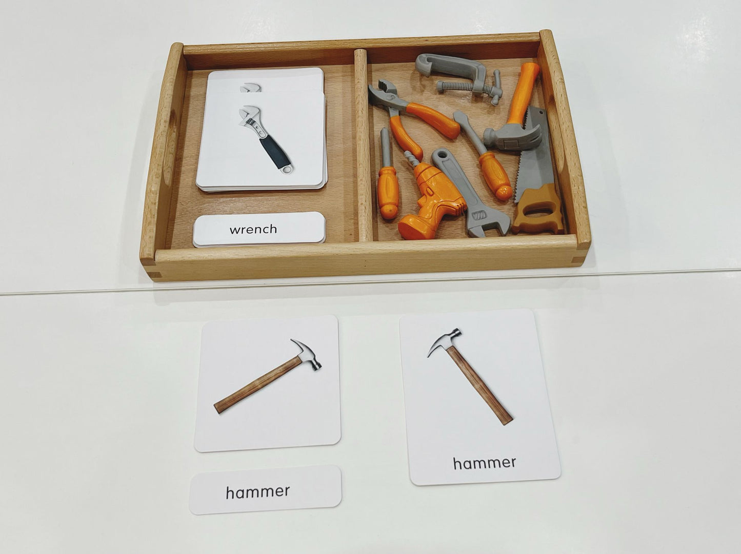 Montessori Classification Set - Tools - 3-Part Cards (Classified Cards) with Mini Objects