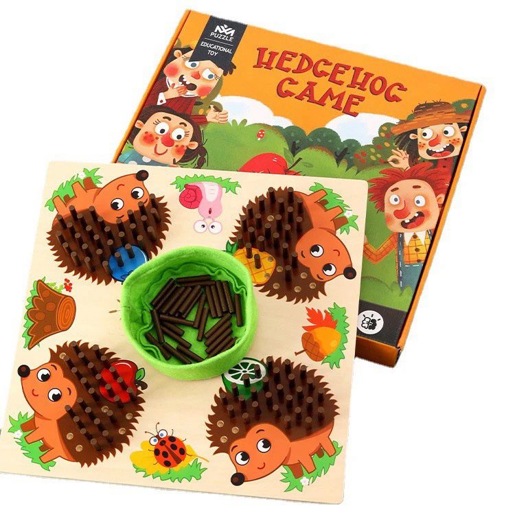 Hedgehog wooden math game for teaching addition and subtraction to toddlers and preschoolers