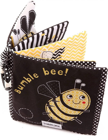 Bumble Bee High Contrast Baby Soft Book – Black and White Sensory Crinkle Book for Newborns and Infants