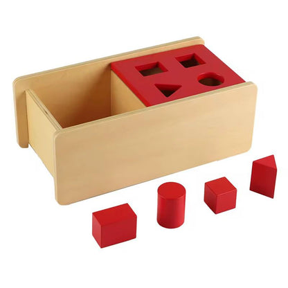 Montessori infant and toddler posting activity with flip lid  