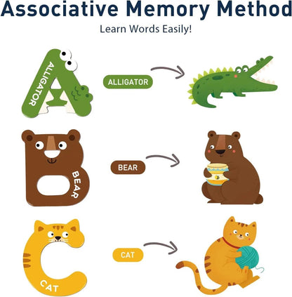 Magnetic Alphabet and Puzzle Set - Uppercase and Lowercase Letters, Animal and Vehicle Matching Puzzles
