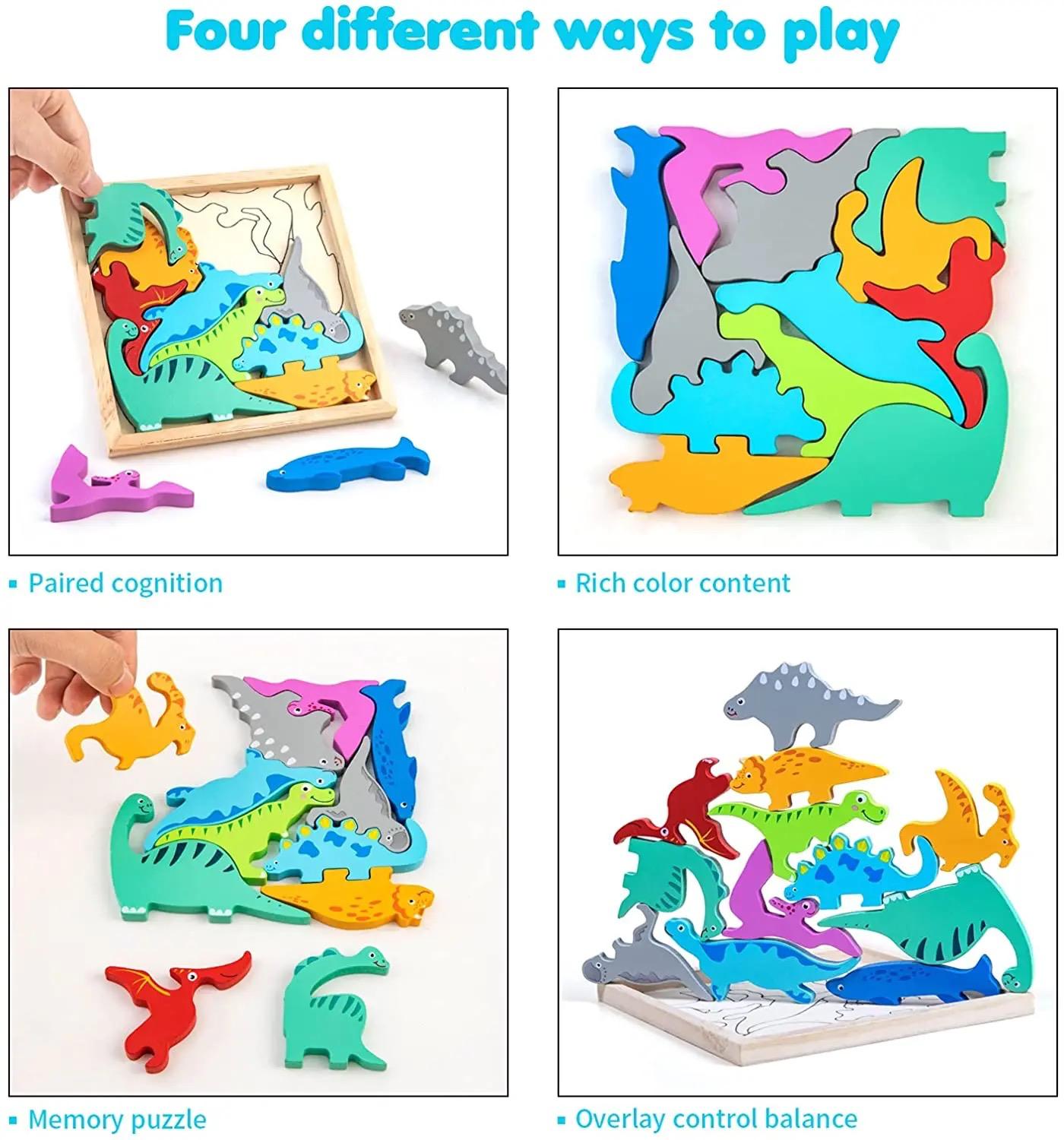 4-in-1 Wooden Animal Puzzles - Farm, Ocean, Dino and Wild Themes | Fine Motor and Cognitive Skill Builder