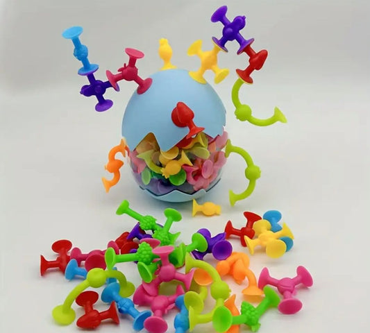 Suction Cup Builders in Egg Case - Sensory Construction Toy for Toddlers and Kids