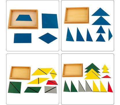 Montessori Constructive Triangles – Sensorial Material (Set of 5 Boxes)