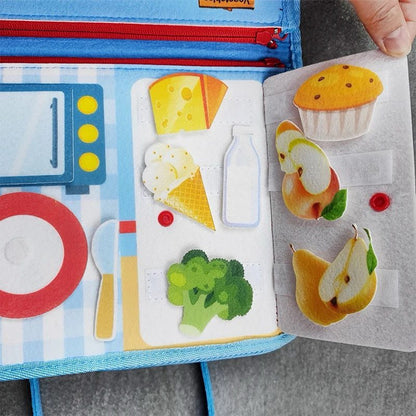 Felt Busy Board for Toddlers – Practical Life Skills Travel Toy with Space, Mermaid and Dino Themes