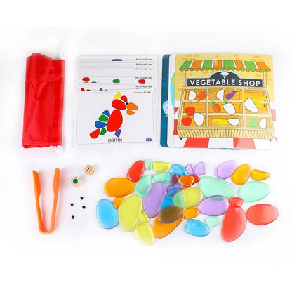 Kids rainbow stones STEM activity set for pattern building and light table exploration