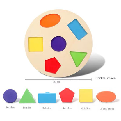 Big Knobbed Shapes Puzzle – Montessori Wooden Shape and Color Recognition Toy for Toddlers