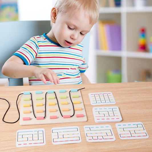 Montessori Fine Motor Threading Game – Pattern Cards and Bead Lacing Board for Toddlers