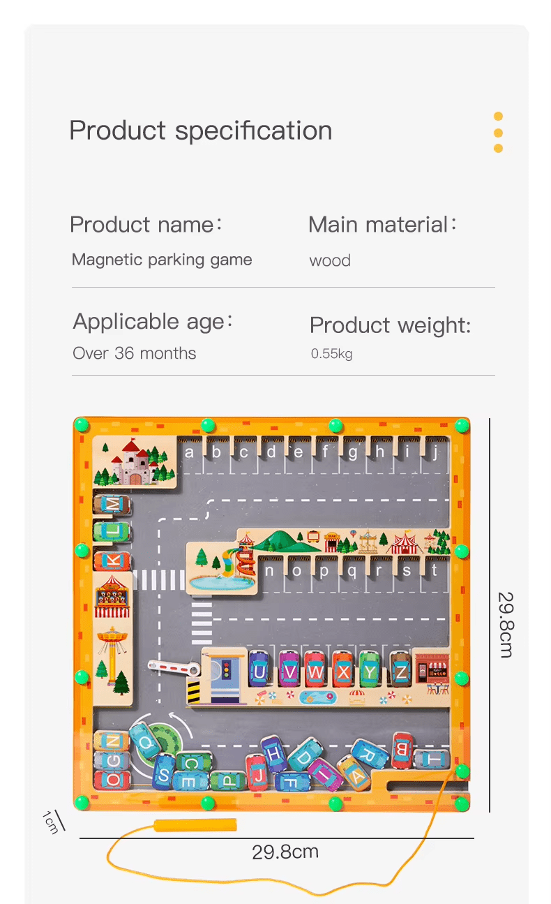 Car Alphabet Magnetic Maze – Uppercase to Lowercase Letter Matching Board