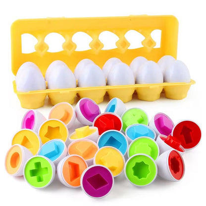 Shape Matching Eggs Toy - 12 Colorful Eggs in Carton for Sorting, Matching and Fine Motor Skills