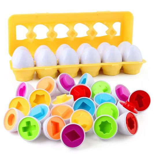 Shape Matching Eggs Toy - 12 Colorful Eggs in Carton for Sorting, Matching and Fine Motor Skills
