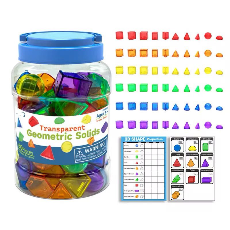 Transparent Geometric Solids - 60 pcs Set for 3D Shape Exploration and Math Learning