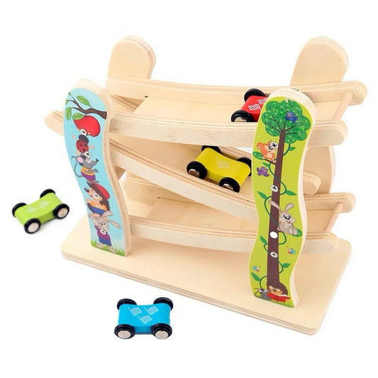 Mini Wooden Car Ramp Racer – Montessori-Inspired Rolling Track for Toddlers