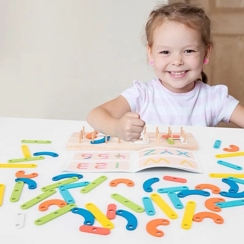 Wooden Changeable Puzzle – Alphabet and Numbers Construction Set for Early Learning