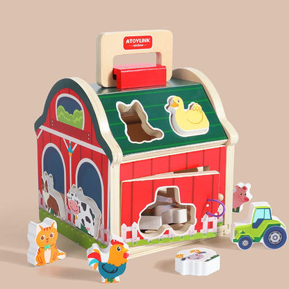 Wooden Barn Shape Sorter - Farm Animal Puzzle and Fine Motor Activity