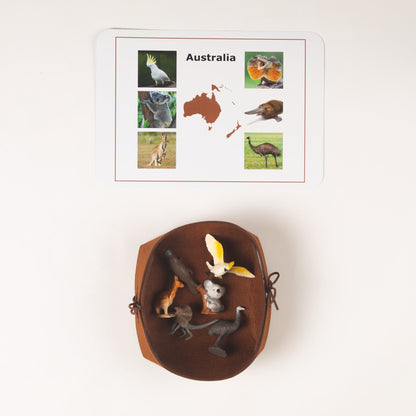Montessori Australia continent animal classification set with control card and miniature animal figures