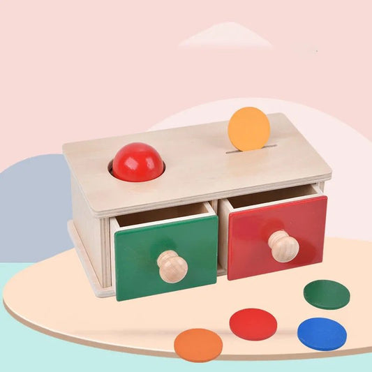Montessori Ball and Coin Drop Activity - 2-in-1 Object Permanence Box with Two Drawers