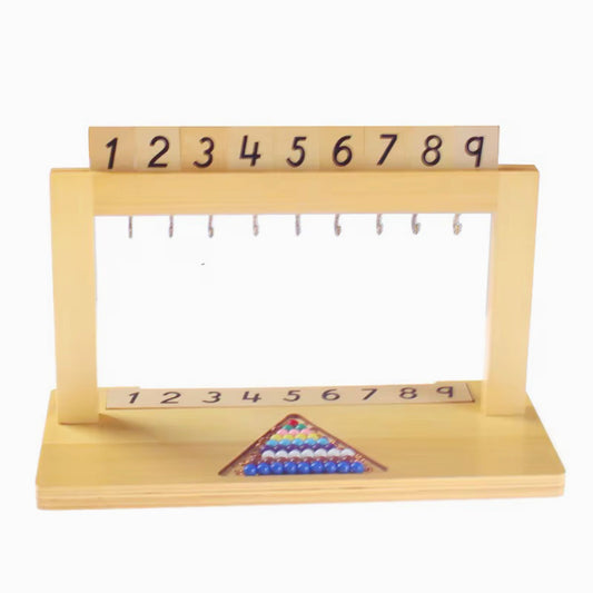 Montessori bead stair hanger with colored beads for counting and number recognition from 1 to 9