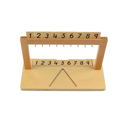 Montessori bead stair hanger showing numbers 1 to 9 with corresponding colored bead quantities