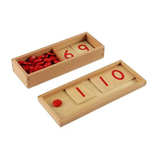 Number cards and red counters Montessori activity