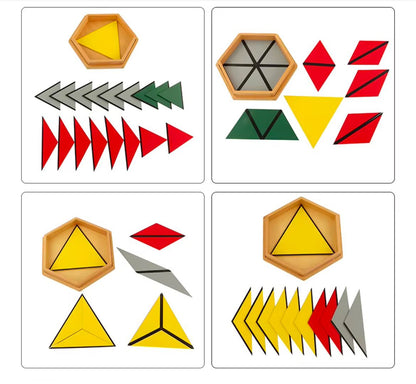 Montessori Constructive Triangles – Sensorial Material (Set of 5 Boxes)
