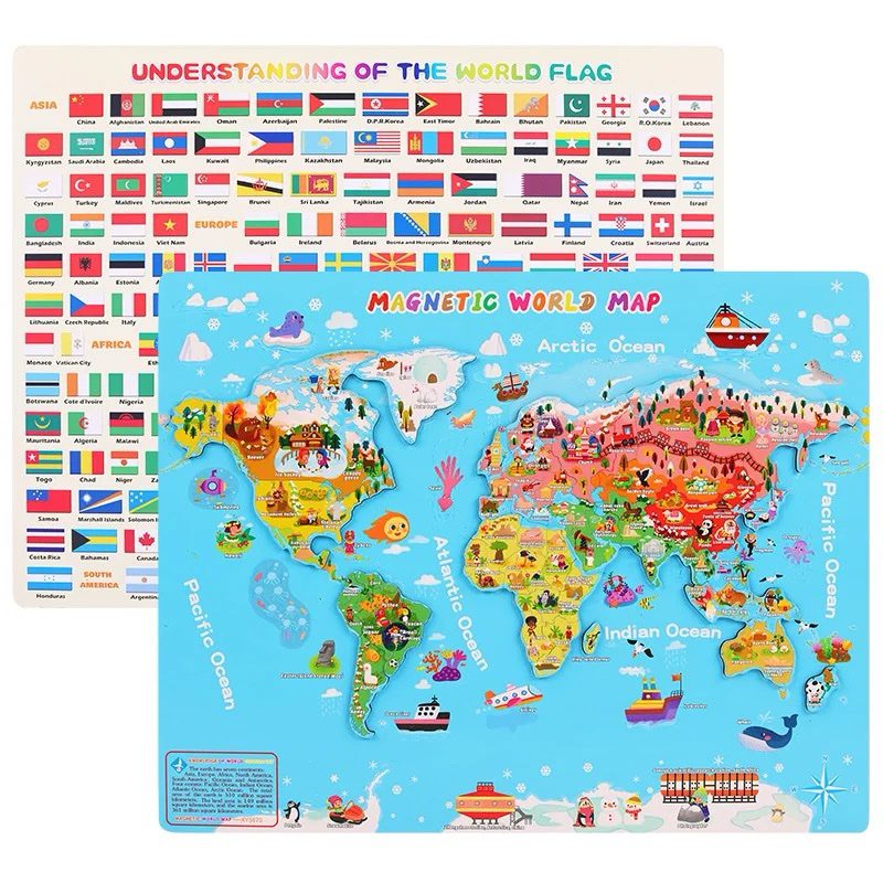 Magnetic World Map | World countries puzzle | Countries flag | Countries map flash cards | Culture