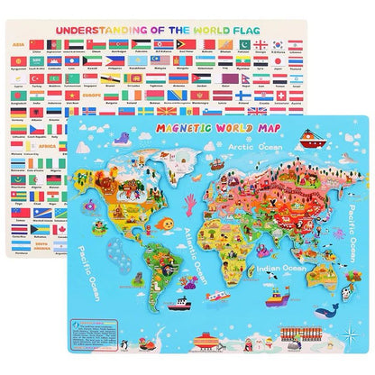 Magnetic World Map | World countries puzzle | Countries flag | Countries map flash cards | Culture